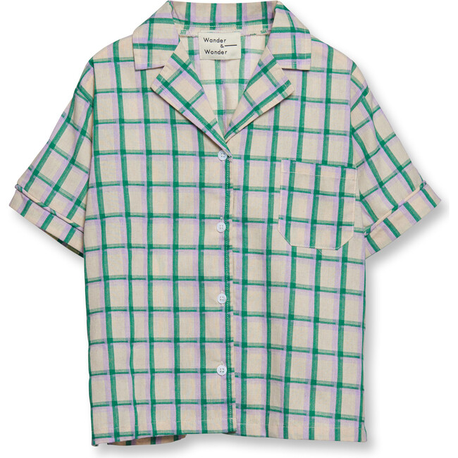 Boxy Relaxed Fit Woven Plaid Shirt, Green