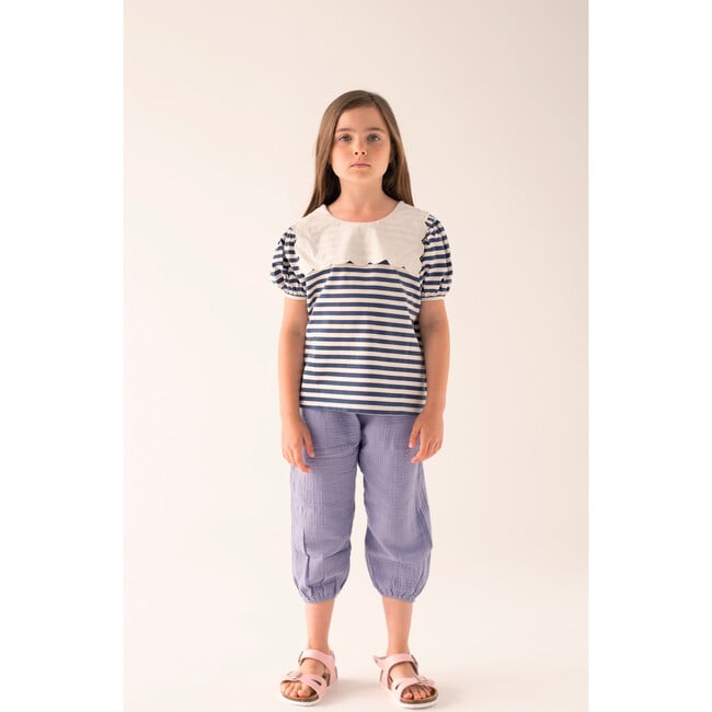 Embroidered Stripe Tee, Navy - Cardigans - 2