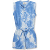 Summer Woven Stand Collar Sleeveless Tie-Dye Romper, Sky - Rompers - 1 - thumbnail