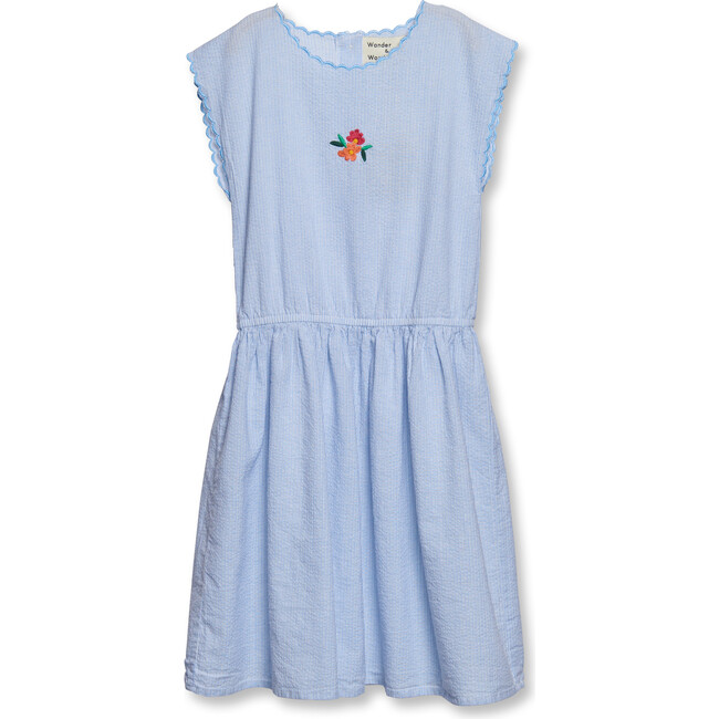 Franca Woven Scallop Edge Sleeveless Stripe Long Dress, Blue - Dresses - 1