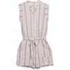 Summer Woven Stand Collar Sleeveless Pinstripe Romper, Multicolors - Rompers - 1 - thumbnail