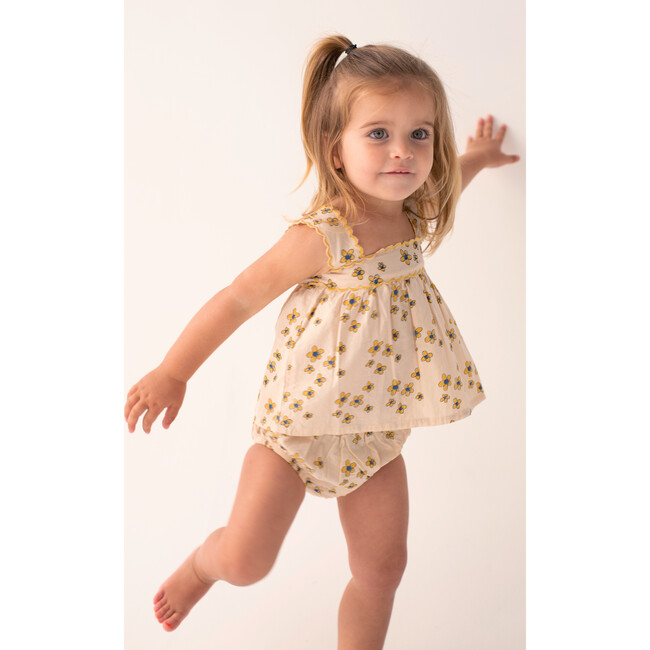 Baby Scallop Edge Top And Bloomer Floral Cami Set, Ecru - Mixed Apparel Set - 2