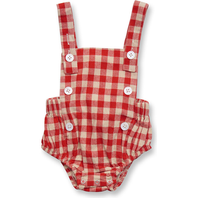 Baby Woven Gingham Romper, Red - Bloomers - 1