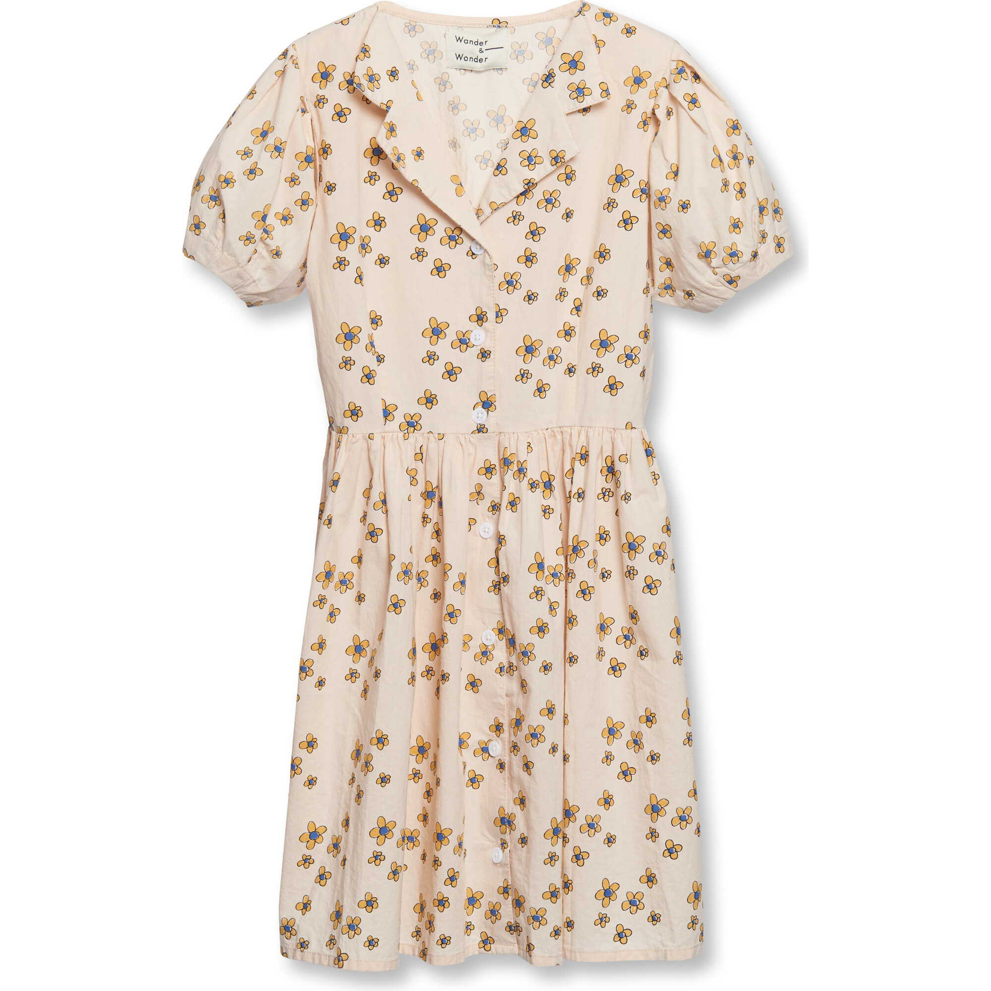 Sienna Woven Lapel Collar Puff Sleeve Floral Long Dress, Ecru - Dresses - 1