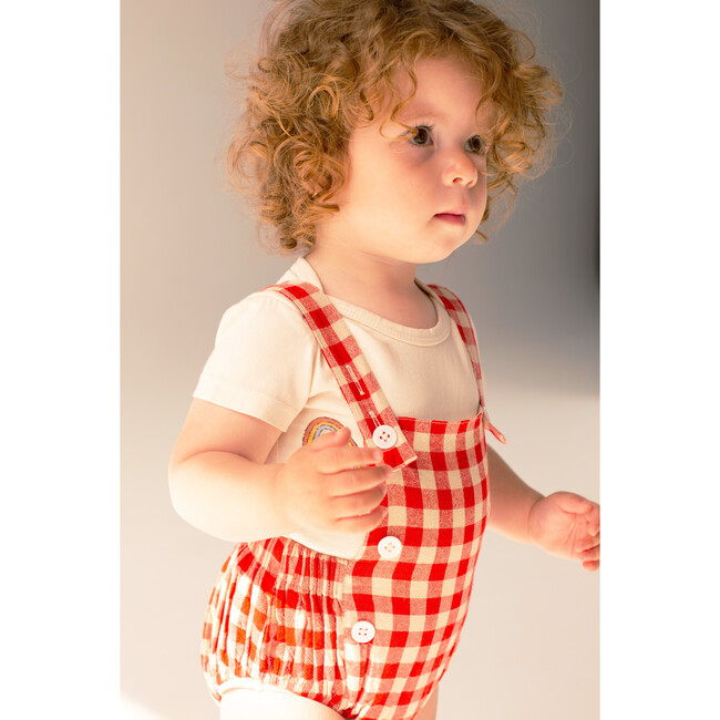 Baby Woven Gingham Romper, Red - Bloomers - 2