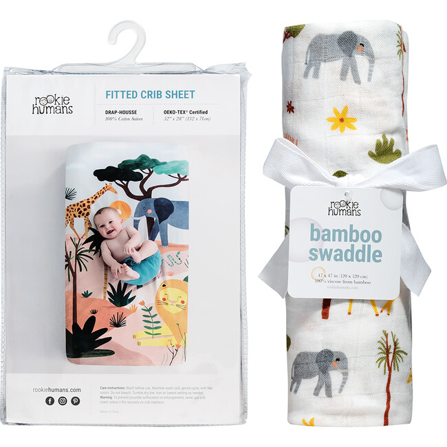Crib Sheet And Swaddle Bundle, In the Savanna - Swaddles - 1