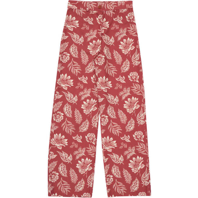 Women's Sienna Floral Print High Waist Zipped And Buttoned Pant, Red