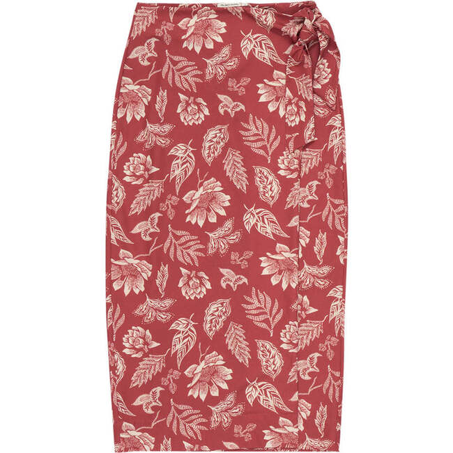 Women's Sienna Floral Print Cross Front Knotted Skirt, Red