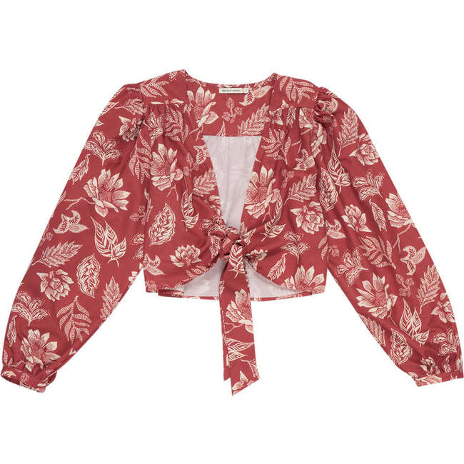 Women's Sienna Floral Print Deep V-Neck Knotted Blouse, Red - Blouses - 1