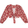 Women's Sienna Floral Print Deep V-Neck Knotted Blouse, Red - Blouses - 1 - thumbnail