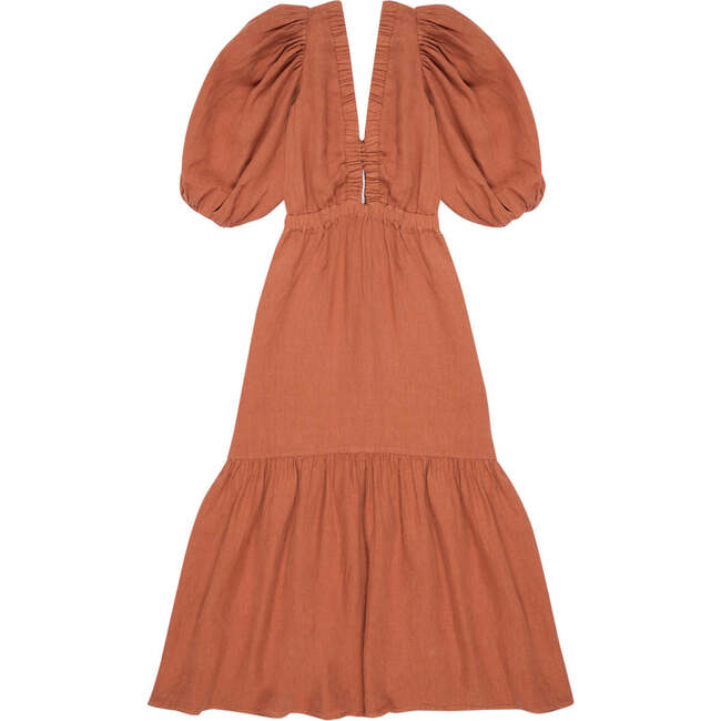 Alda Deep V-Neck Baloon Sleeve Dress, Arguilla