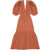 Alda Deep V-Neck Baloon Sleeve Dress, Arguilla - Dresses - 1 - thumbnail