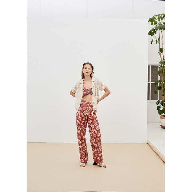 Women's Sienna Floral Print High Waist Zipped And Buttoned Pant, Red - Pants - 2