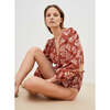 Women's Sienna Floral Print Deep V-Neck Knotted Blouse, Red - Blouses - 2
