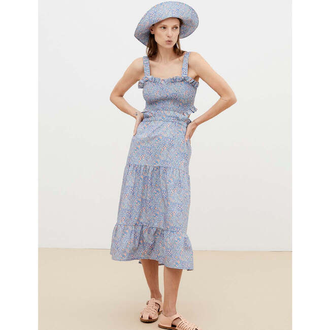 Women's Albertina Floral Print Smock Ruffled Chest Strap Dress, Blue - Dresses - 2