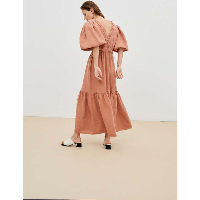 Alda Deep V-Neck Baloon Sleeve Dress, Arguilla - Dresses - 2