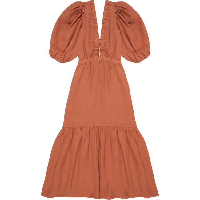 Alda Deep V-Neck Baloon Sleeve Dress, Arguilla - Dresses - 3