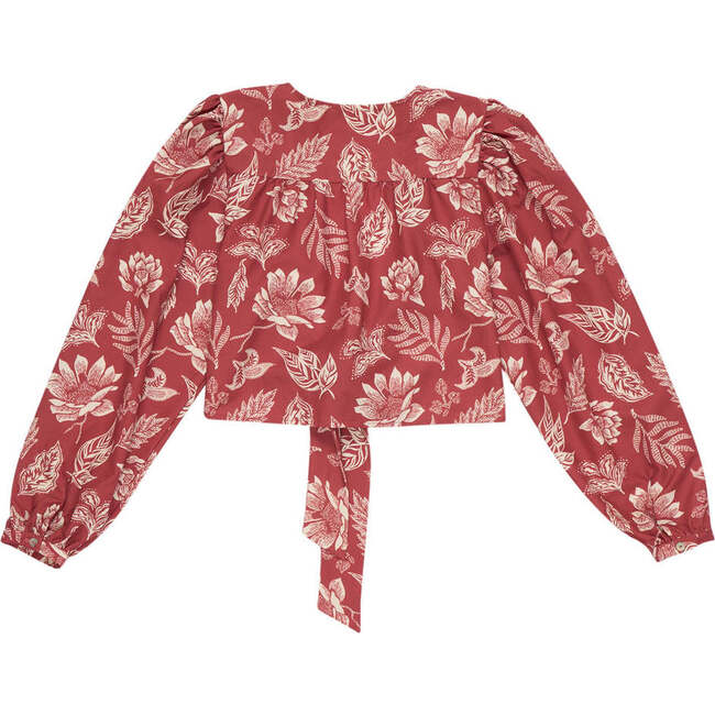 Women's Sienna Floral Print Deep V-Neck Knotted Blouse, Red - Blouses - 4