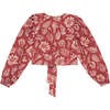 Women's Sienna Floral Print Deep V-Neck Knotted Blouse, Red - Blouses - 4 - thumbnail