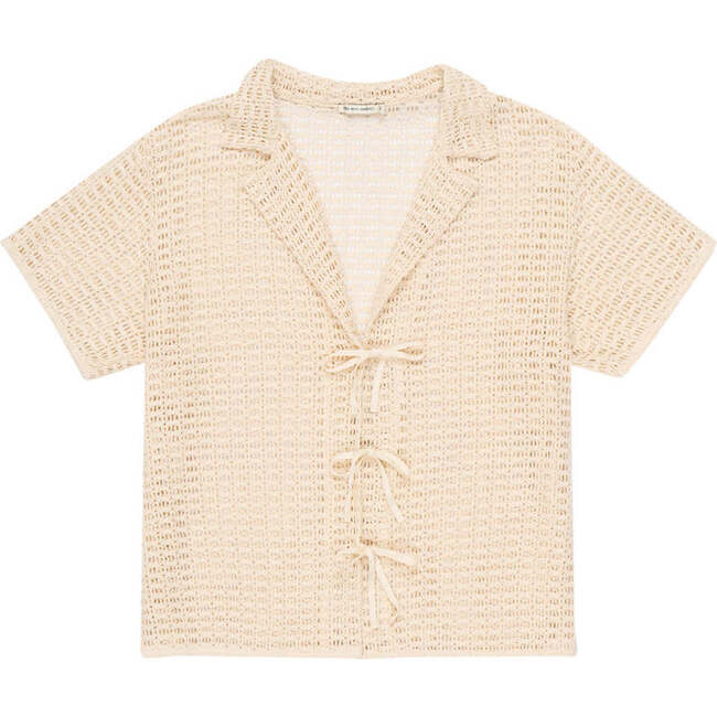 Women's Lia Knit 3-Herringbone Strap Closure Short Sleeve Shirt, Cream
