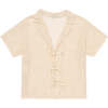 Women's Lia Knit 3-Herringbone Strap Closure Short Sleeve Shirt, Cream - Blouses - 1 - thumbnail