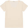 Madonna Deep V-Neck Crop Shoulder Short Sleeve Tee 2, Naturale - T-Shirts - 1 - thumbnail