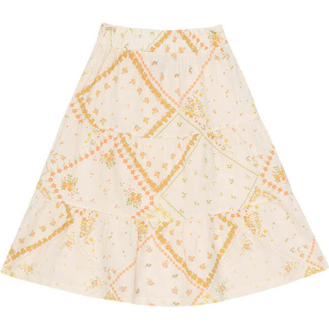 Idara Floral Print A-Line Below Knee Skirt, Cream - Skirts - 1