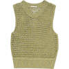 Women's Turi Knit Ribbed V-Neck And Hem Sleeveless Waistcoat, Green - Tank Tops - 1 - thumbnail