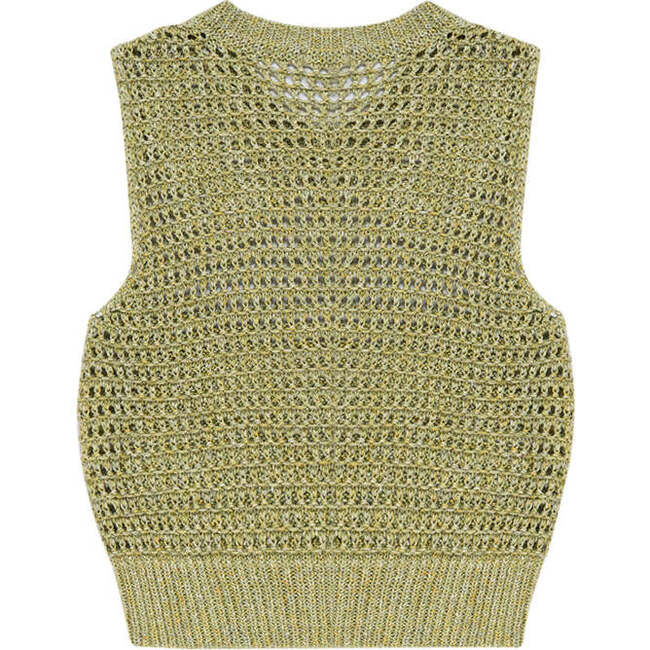 Women's Turi Knit Ribbed V-Neck And Hem Sleeveless Waistcoat, Green - Tank Tops - 2