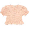 Petra Gingham Round Neck Short Puff Sleeve Blouse, Pink - Shirts - 1 - thumbnail