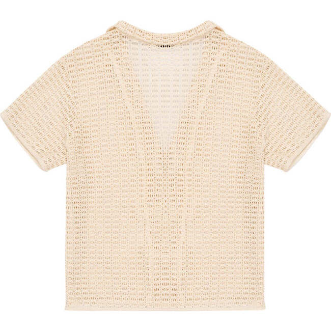 Women's Lia Knit 3-Herringbone Strap Closure Short Sleeve Shirt, Cream - Blouses - 4