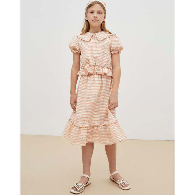 Petra Gingham Below Knee Ruffled Hem Skirt, Pink - Skirts - 2