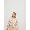 Petra Gingham Round Neck Short Puff Sleeve Blouse, Pink - Shirts - 3