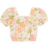 Rafaella Floral Print Square Neck Front Pleated Blouse, Cream - Pants - 1 - thumbnail