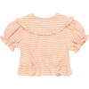 Petra Gingham Round Neck Short Puff Sleeve Blouse, Pink - Shirts - 4