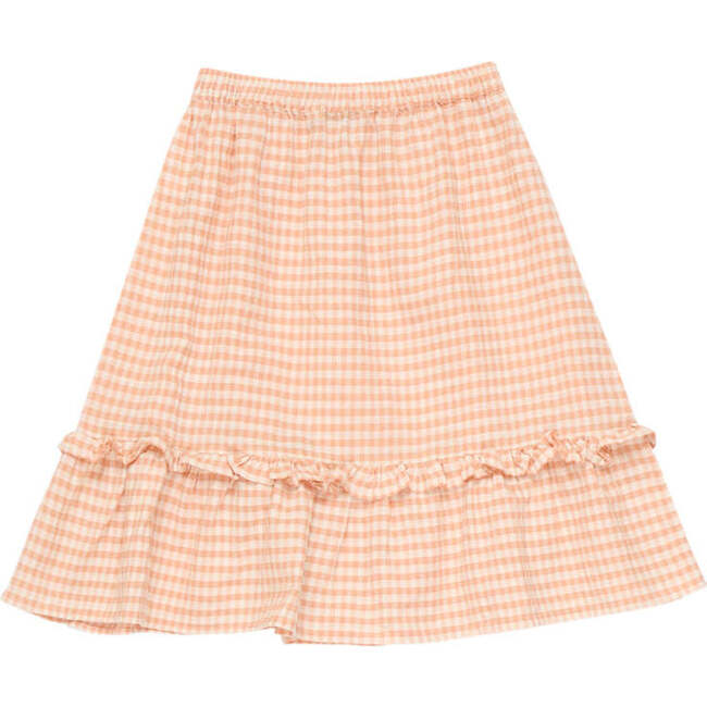 Petra Gingham Below Knee Ruffled Hem Skirt, Pink - Skirts - 4