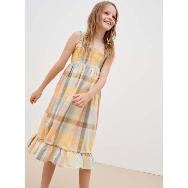 Roberta Check Shoulder Strap Below Knee Smock Dress, Multicolors - Dresses - 2
