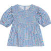 Albertina Floral Print Short Balloon Sleeve Smock Blouse, Blue - Blouses - 1 - thumbnail