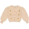 Gia Knit V-Neck Ribbed Cuff Balloon Sleeve Buttoned Jacket, Beige - Sweaters - 1 - thumbnail