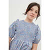Albertina Floral Print Short Balloon Sleeve Smock Blouse, Blue - Blouses - 2