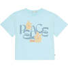 Lapace Print Round Neck Crop Shoulder Short Sleeve Tee, Blue - T-Shirts - 1 - thumbnail
