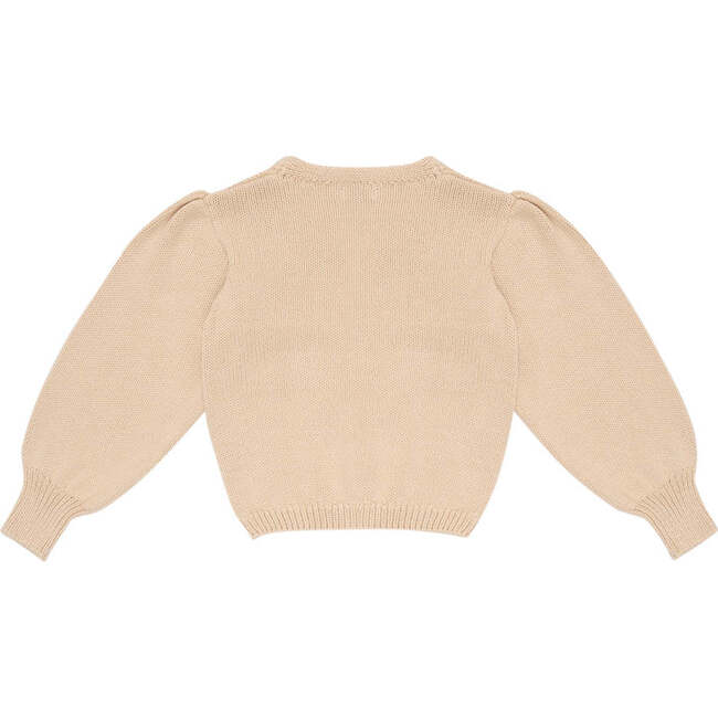 Gia Knit V-Neck Ribbed Cuff Balloon Sleeve Buttoned Jacket, Beige - Sweaters - 2