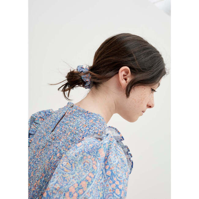 Albertina Floral Print Short Balloon Sleeve Smock Blouse, Blue - Blouses - 3