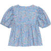 Albertina Floral Print Short Balloon Sleeve Smock Blouse, Blue - Blouses - 4