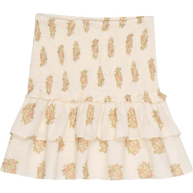 Loretta Floral Print Smock Waist 2-Tire Ruffle Skirt, Beige - Skirts - 1