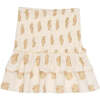 Loretta Floral Print Smock Waist 2-Tire Ruffle Skirt, Beige - Skirts - 1 - thumbnail