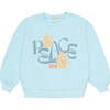Lapace Print Round Neck Crop Shoulder Long Sleeve Sweater, Blue - Sweaters - 1 - thumbnail