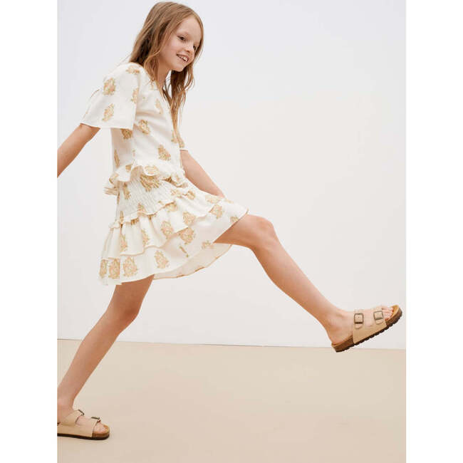 Loretta Floral Print Smock Waist 2-Tire Ruffle Skirt, Beige - Skirts - 3