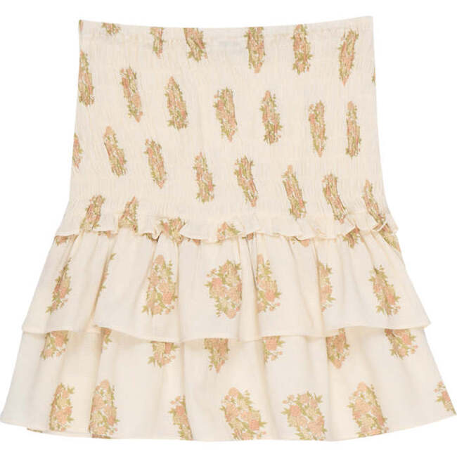 Loretta Floral Print Smock Waist 2-Tire Ruffle Skirt, Beige - Skirts - 4