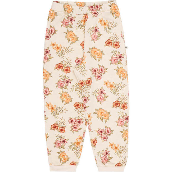 Giotto Floral Print Lateral Seam Pockets Jogging Pants, Beige